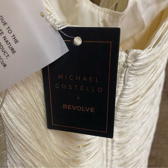 Michael Costello REVOLVE Skylar Mini Dress white ivory Halter fringe XS - Picture 11 of 11
